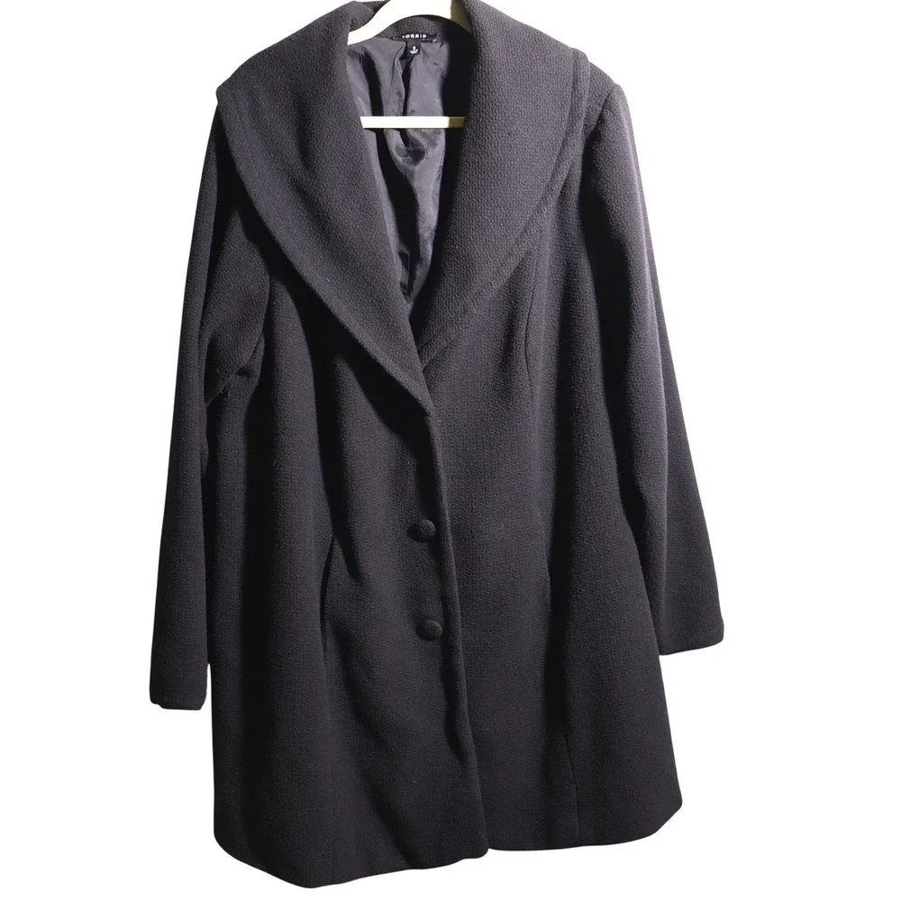 Torrid Womens Black Wool Blend Shawl Collar Mid Length Overcoat Plus Size 3 Coat
